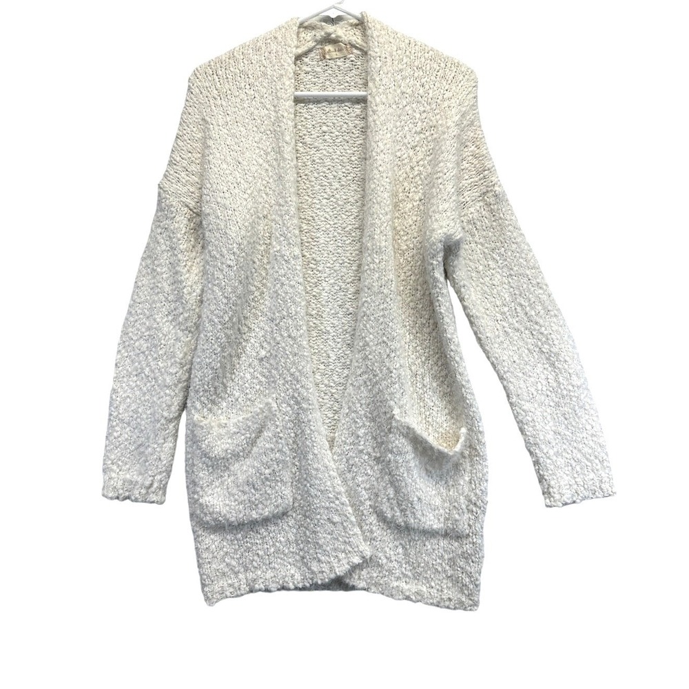 Altar'd State Cream Ivory Chunky Popcorn Knit Open Front Cardigan Pockets S
